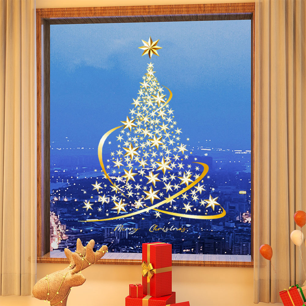 Home Decor Tree - 1 adet altın yılbaşı ağacı pencere