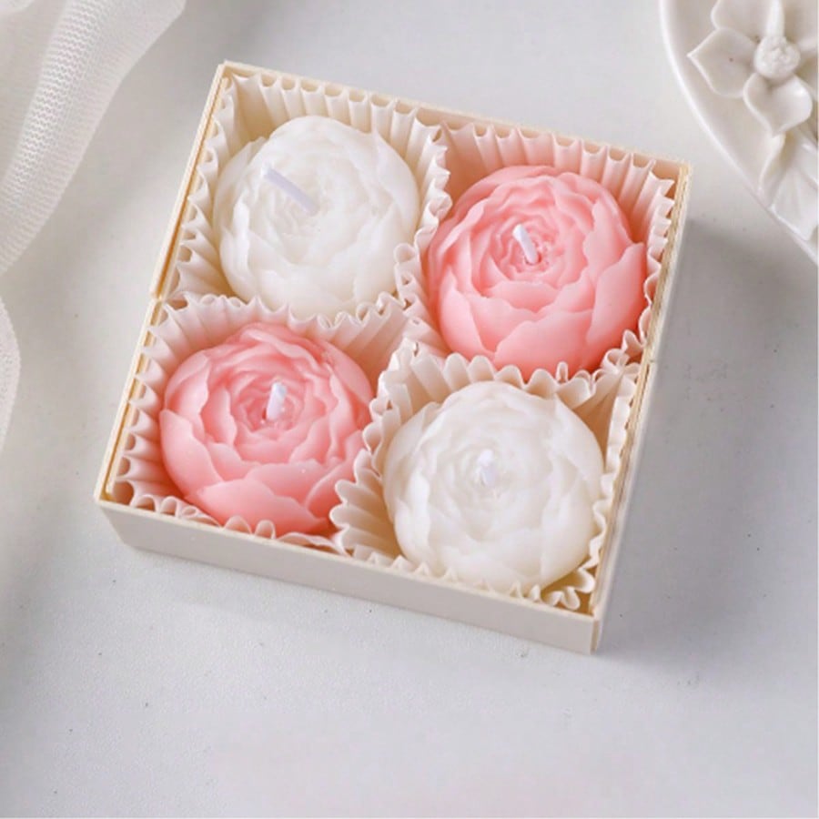 Home Decor Handmade - 4 adet/Kutu Gül Kokulu Soya Balmumu
