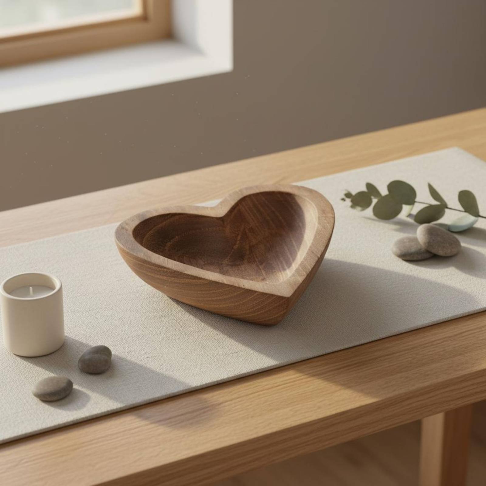 Home Decor Handmade - Kalp Şeklinde Ahşap Kase El Yapımı